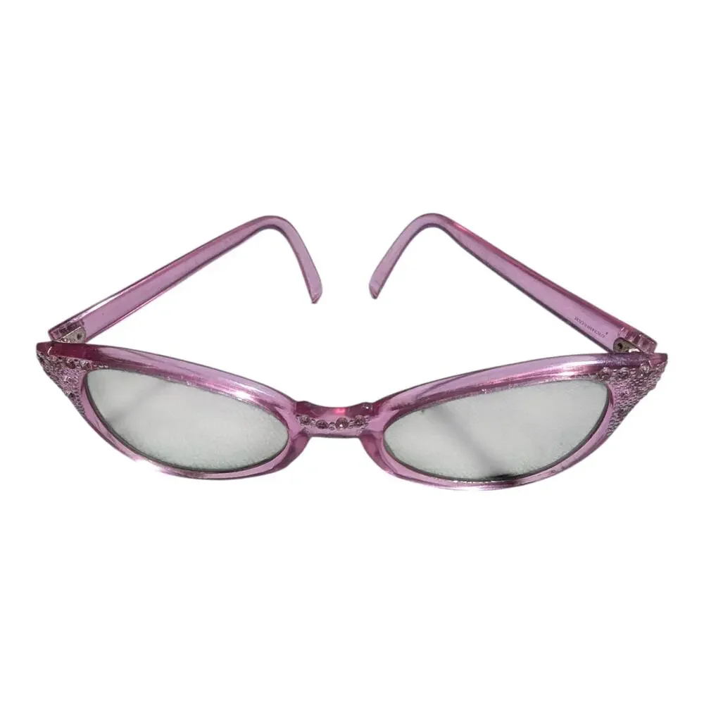 Vtg 1960s Translucent Purple Rhinestone Embellished Cat Eye Sunglasses Italy